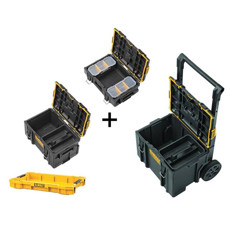 DEWALT TOUGHSYSTEM 2.0 22 in. Small Tool Box, 22 in. Large Tool Box, 24 in. Mobile Tool Box, and Shallow Tool Tray - DWST08165005010