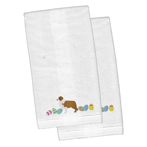 Carolines Treasures Red Border Collie Easter White Embroidered Plush Hand Towel, 2PK - CK1677KTEMB