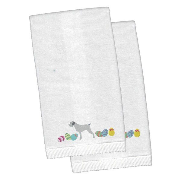 Carolines Treasures German Wirehaired Pointer Easter White Embroidered Plush Hand Towel, 2PK - CK1645KTEMB