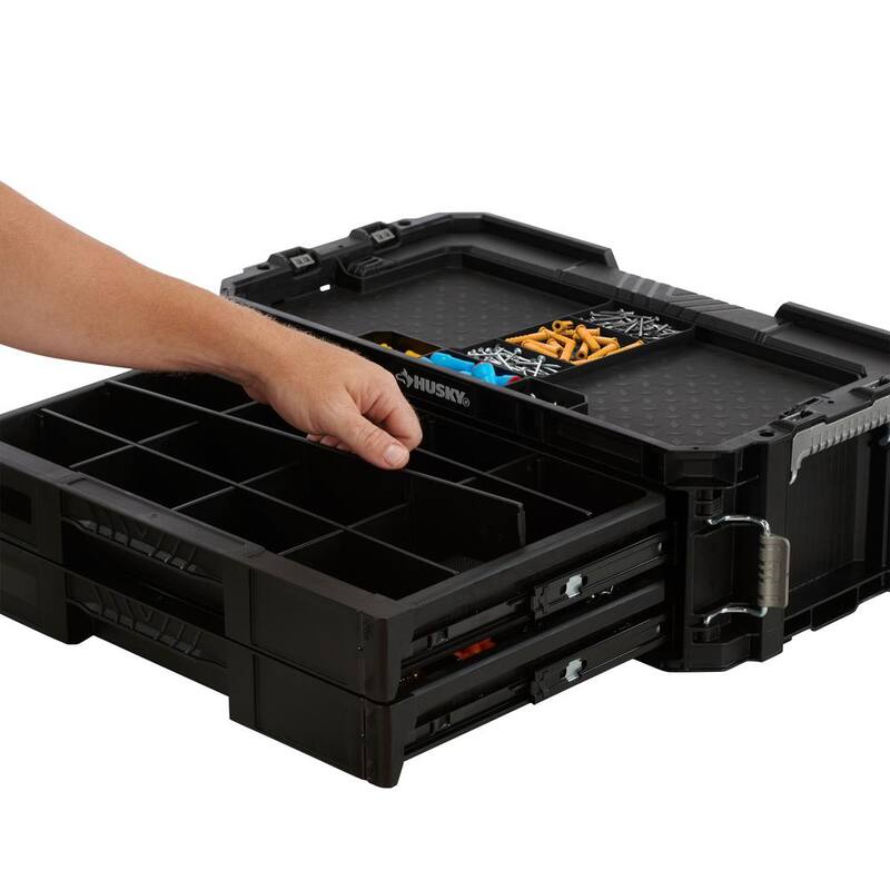 Husky Connect Stackable Portable 2 Drawer 13 Compartment Small Tools and Parts Organizer With Removable Dividers - 248984