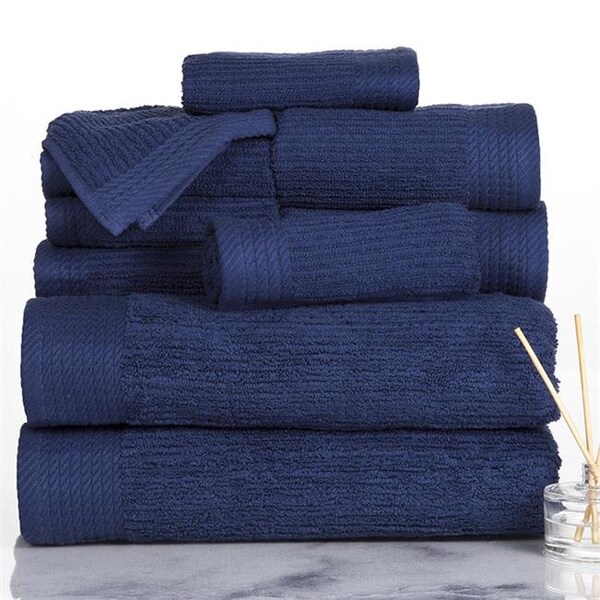 Lavish Home Lavish Home 67-0021-N Ribbed 100 Percent Cotton Towel Set; Navy - 10 Piece - 67-0021-N