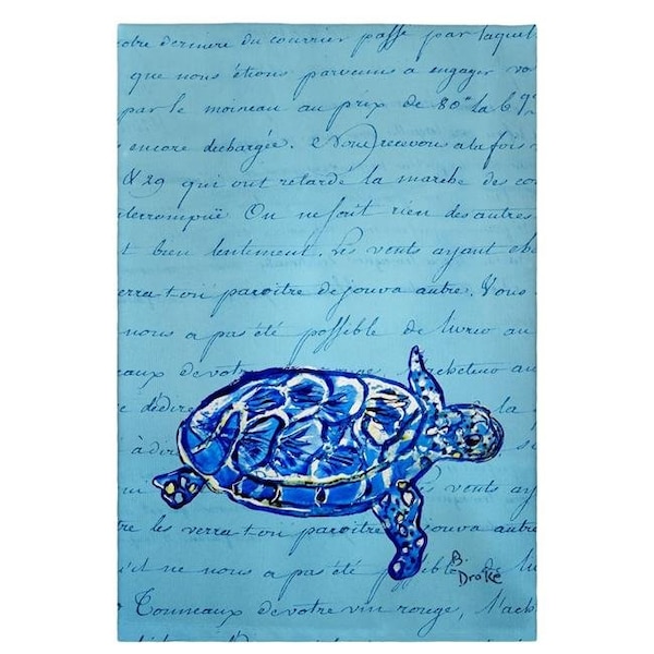 Betsy Drake Betsy Drake GT344 Blue Script Sea Turtle Guest Towel - 20 x 20 in. - GT344