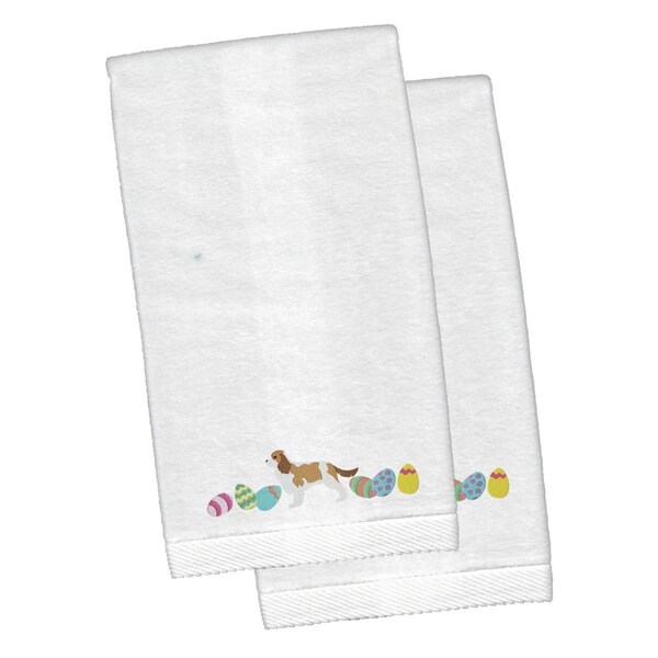 Carolines Treasures Cavalier Spaniel Easter White Embroidered Plush Hand Towel, 2PK - CK1622KTEMB