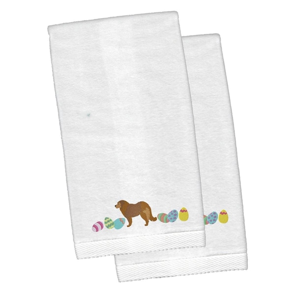 Carolines Treasures Brown Caucasian Shepherd Easter White Embroidered Plush Hand Towel, 2PK - CK1621KTEMB