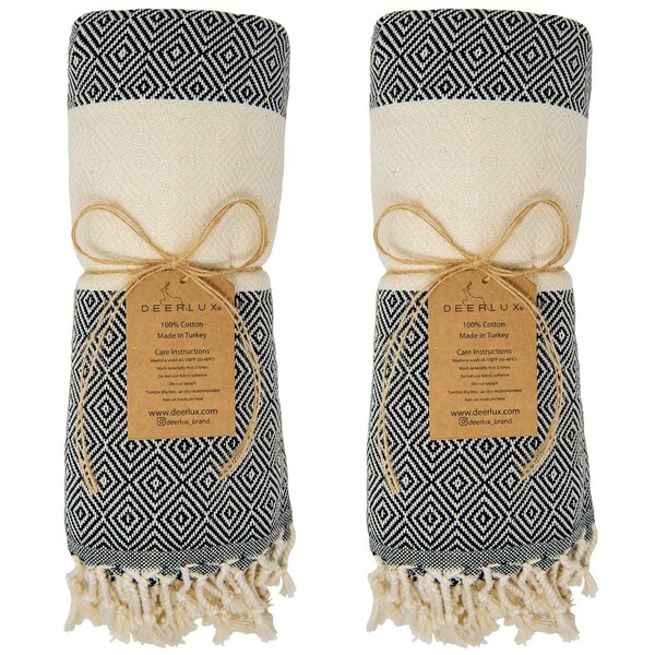 Deerlux 100% Cotton Turkish Bath Towel, 40 x 70 Diamond Peshtemal, Black, PK 2 - QI004004.BK.2