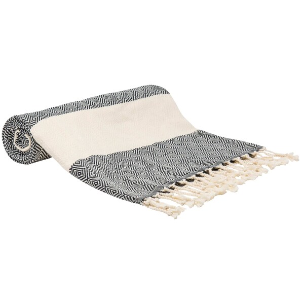 Deerlux 100% Cotton Turkish Bath Towel, 40 x 70 Diamond Peshtemal, Black, PK 2 - QI004004.BK.2