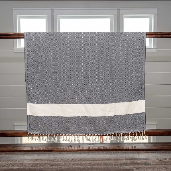 Deerlux 100% Cotton Turkish Bath Towel, 40 x 70 Diamond Peshtemal, Black, PK 2 - QI004004.BK.2