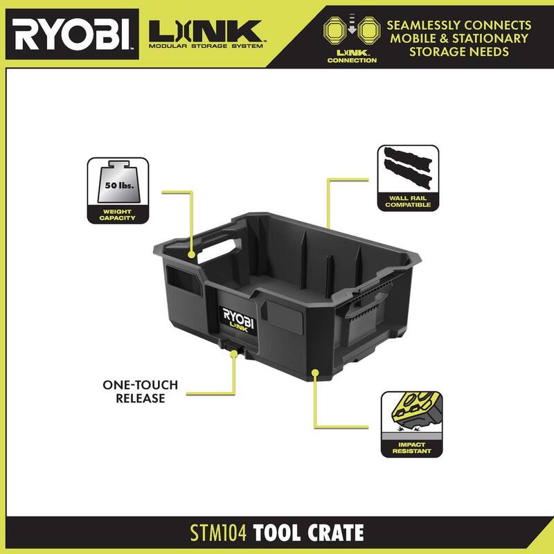 RYOBI 22.2 in. LINK Rolling Tool Box with Medium Tool Box, Standard Tool Box, and Tool Crate - STM201-STM102-STM101-STM104