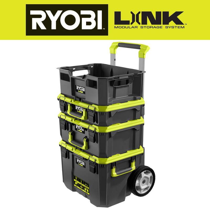 RYOBI 22.2 in. LINK Rolling Tool Box with Medium Tool Box, Standard Tool Box, and Tool Crate - STM201-STM102-STM101-STM104