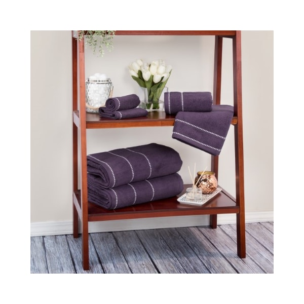 Hastings Home 6-piece Set Luxury Cotton Towel With 2 Bath Towels, 2 Hand Towels and 2 Washcloths (Eggplant/White) - 143747PMH