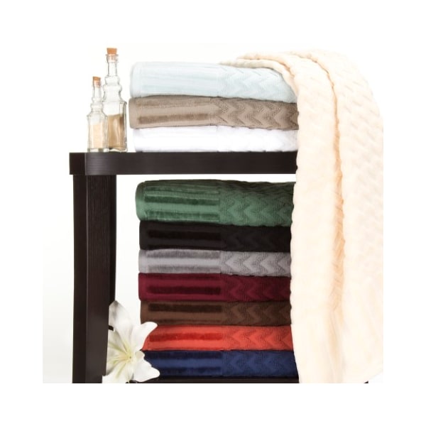 Hastings Home 6-Piece Cotton Deluxe Plush Bath Towel Set, Chevron Pattern Spa Luxury Decorative Towels  (Burgundy) - 478070XPN