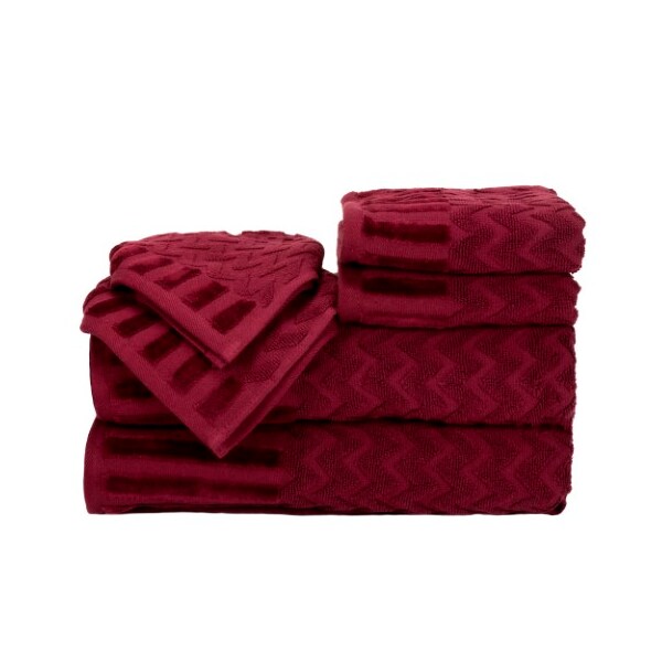 Hastings Home 6-Piece Cotton Deluxe Plush Bath Towel Set, Chevron Pattern Spa Luxury Decorative Towels  (Burgundy) - 478070XPN
