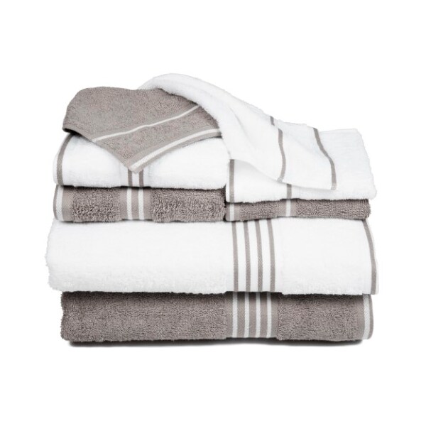 Hastings Home Hastings Home Rio 8 Piece 100 Percent Cotton Towel Set - White and Silver - 315825MVZ
