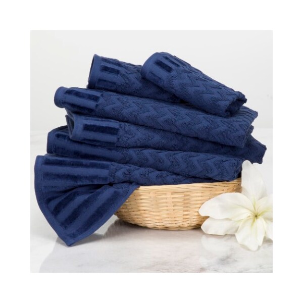 Hastings Home 6-Piece Cotton Deluxe Plush Bath Towel Set, Chevron Pattern Spa Luxury Decorative Towels, Navy - 440587ILC