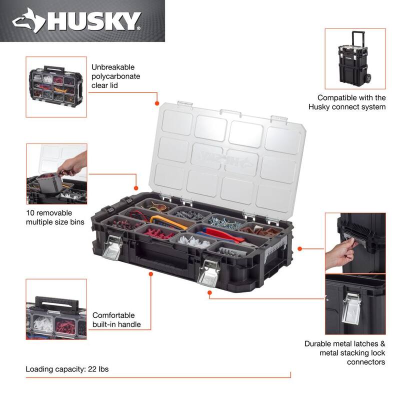 Husky Connect Stackable Portable Heavy Duty Lightweight 10-Compartment Small Tool and Parts Organizer - 236667