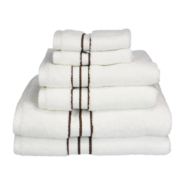 Superior Superior 900GSM-H 6PC SET CH 900 Gsm Egyptian Cotton Towel Set - White With Chocolate Border; 6 Pieces - 900GSM(H) 6PC SET CH
