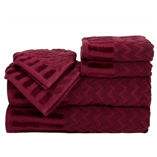 Bedford Home Bedford Home 67A-27568 6 Piece Cotton Deluxe Plush Bath Towel Set - Burgundy - 67A-27568