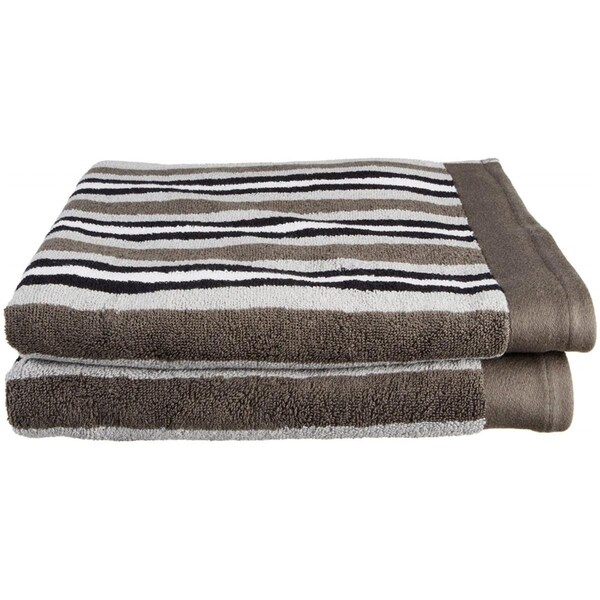 Superior Superior ST BTOWEL CL Superior Collection Luxurious Stripes 100% Cotton 2-Piece Bath Towel Set-Charcoal - ST BTOWEL CL