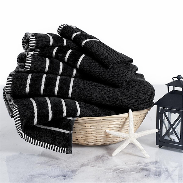 Trademark Global Trademark Global 67-0015-B Combed Cotton Towel Set; Black - 6 Piece - 67-0015-B