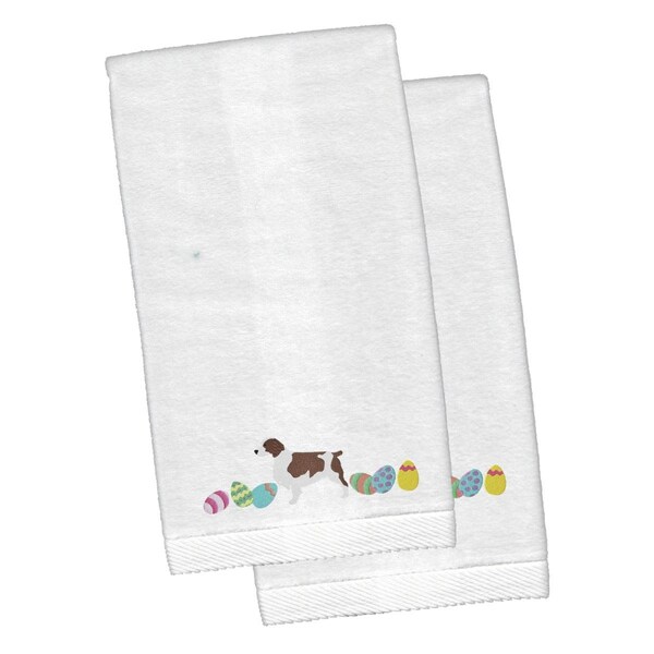 Carolines Treasures Welsh Springer Spaniel Easter White Embroidered Plush Hand Towel, 2PK - CK1692KTEMB
