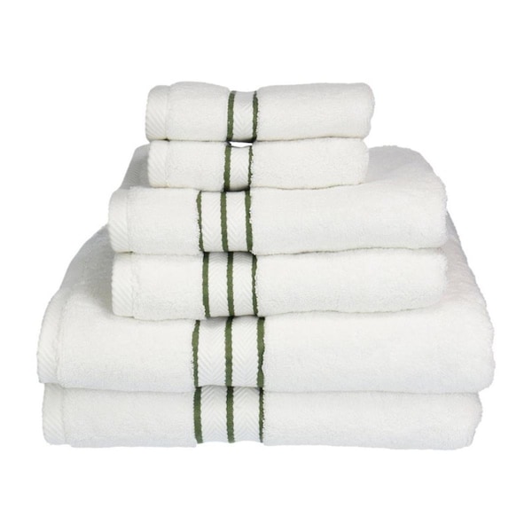 Superior Superior 900GSM-H 6PC SET FG 900 Gsm Egyptian Cotton Towel Set - White With Forest Green Border; 6 Pieces - 900GSM(H) 6PC SET FG