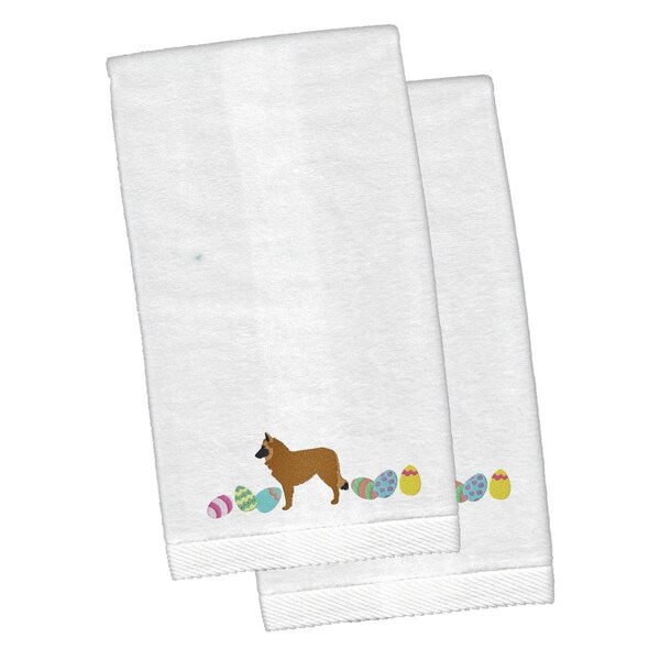 Carolines Treasures Belgian Sheepdog Easter White Embroidered Plush Hand Towel, 2PK - CK1607KTEMB