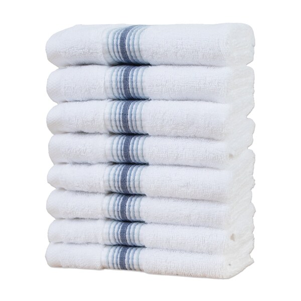 Aston & Arden Turkish STRIPED Blue Washcloths , 8PK - WC-STT-1313-1.75-CYT