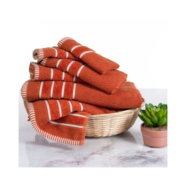 Hastings Home Combed Cotton 6-piece Set with 2 Bath Towels, 2 Hand Towels and 2 Washcloths, Brick Orange - 344565CBZ