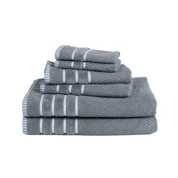 Hastings Home Combed Cotton Rice Weave 6-piece Set with 2 Bath Towels, 2 Hand Towels and 2 Washcloths, Silver Gray - 328054KBU