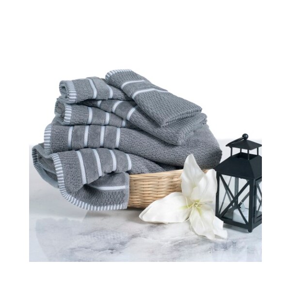 Hastings Home Combed Cotton Rice Weave 6-piece Set with 2 Bath Towels, 2 Hand Towels and 2 Washcloths, Silver Gray - 328054KBU