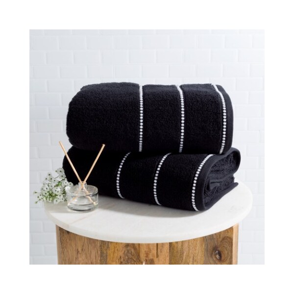 Hastings Home 2-piece Luxury Cotton Towel Set, Bath Sheet Made from 100% Zero Twist Cotton, (Black/White) - 179637EKH