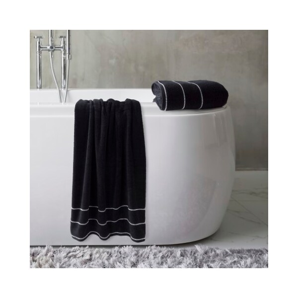 Hastings Home 2-piece Luxury Cotton Towel Set, Bath Sheet Made from 100% Zero Twist Cotton, (Black/White) - 179637EKH