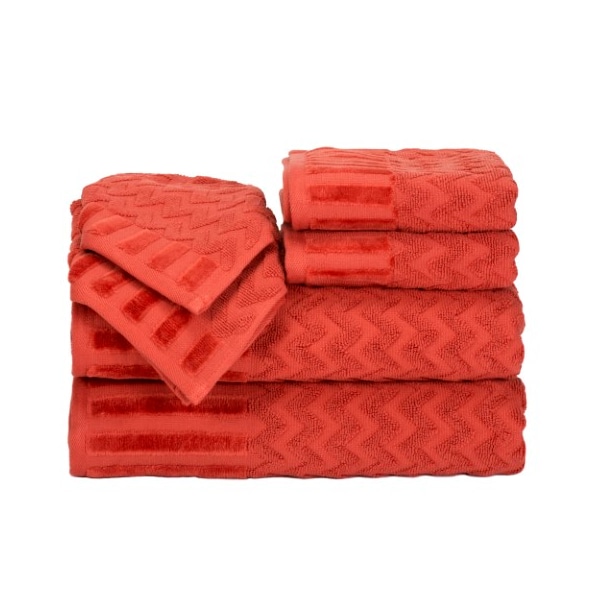 Hastings Home 6-Piece Cotton Deluxe Plush Bath Towel Set, Chevron Pattern Spa Luxury Decorative Towels (Brick) - 730426HCW