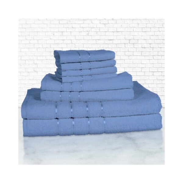 Hastings Home Hastings Home 8 Piece 100 Percent Cotton Plush Bath Towel Set - Blue - 396654UEF