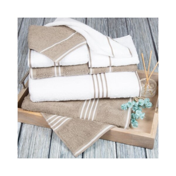 Hastings Home Hastings Home Rio 8 Piece 100 Percent Cotton Towel Set - White and Taupe - 359761ZEY