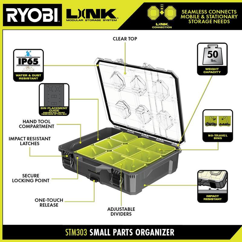 RYOBI LINK 10-Compartment Modular Small Parts Organizer Tool Box - STM303
