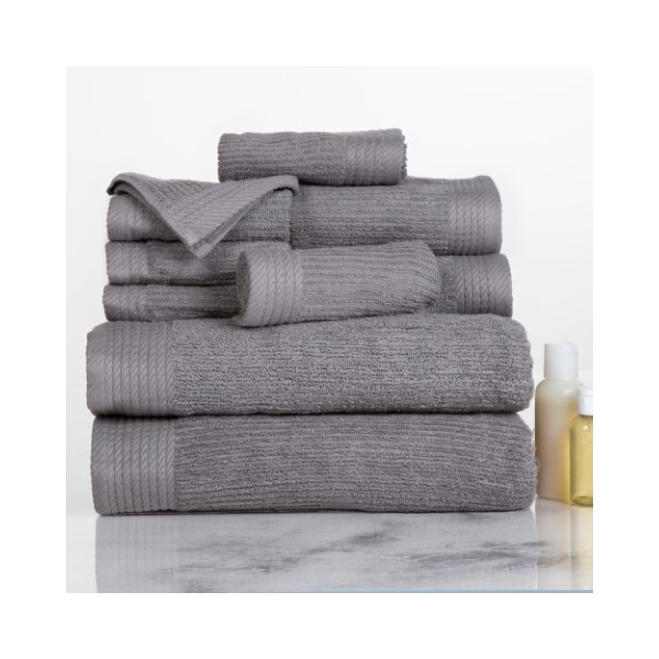 Hastings Home Hastings Home Ribbed 100 Percent Cotton 10 Piece Towel Set - Silver - 538243LUM