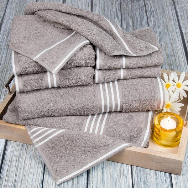 Bedford Home Rio 8 Piece Cotton Towel Set, Silver - 67A-53604