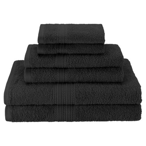 Superior Eco-Friendly 100 Percent Ringspun Cotton Towel Set - Black, 6 Pieces - EF-6 PC SET BK