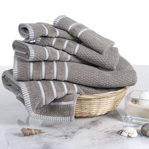 Bedford Home 100 Percent Cotton Rice Weave 6 Piece Towel Set - Taupe - 67A-74254