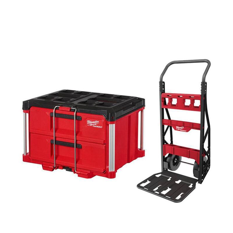 Milwaukee PACKOUT 20 in. 2-Wheel Utility Cart with 2-Drawer Tool Box - 48-22-8415-48-22-8442