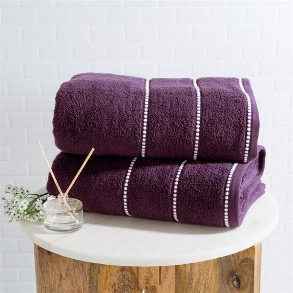 Lavish Home Lavish Home 67-0036-E 2 Piece Luxury Cotton Towel Set; Eggplant & White - 67-0036-E