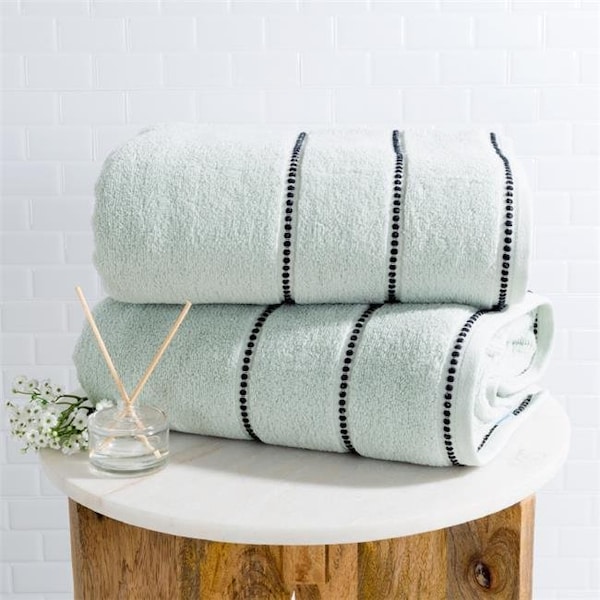 Lavish Home Lavish Home 67-0036-SF 2 Piece Luxury Cotton Towel Set; Seafoam & Black - 67-0036-SF