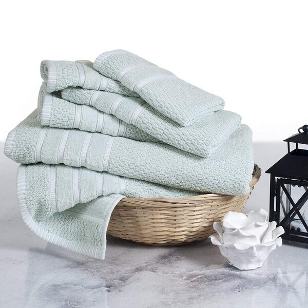 Bedford Home Home 100 Percent Cotton Rice Weave 6 Piece Towel Set - Seafoam - 67A-74247