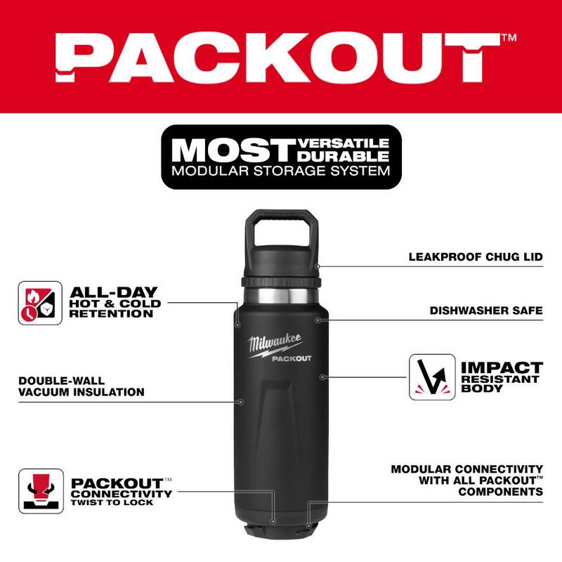 Milwaukee PACKOUT Black 36 oz. Insulated Bottle W/Chug Lid - 48-22-8397B
