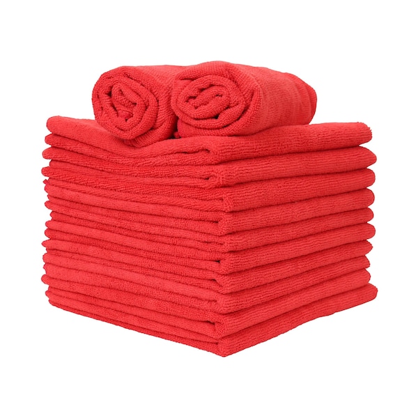 Monarch Brands Microfiber Hand Towels, 15in x 24in - Red, 12PK - PNP915210R