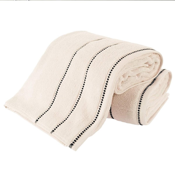 Bedford Home Luxury Cotton Towel Set Bone & Black - 2 Piece - 67A-82634