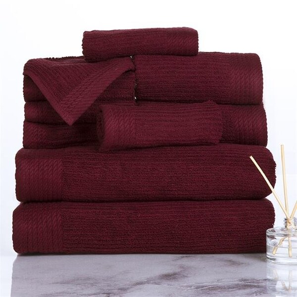 Lavish Home Lavish Home 67-0021-BU Ribbed 100 Percent Cotton Towel Set; Burgundy - 10 Piece - 67-0021-BU