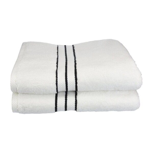 Superior Superior 900GSM-H BTOWEL BK 900 Gsm Egyptian Cotton Bath Towel Set - White With Black Border; 2 Pieces - 900GSM(H) BTOWEL BK