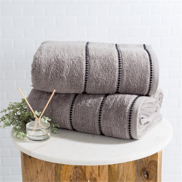 Lavish Home Lavish Home  2 Piece Luxury Cotton Towel Set Silver & Black, 2PK - 67-0036-S